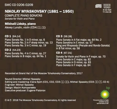 Николай Мясковский. Все фортепианные сонаты. Михаил Лидский (фортепиано) — back